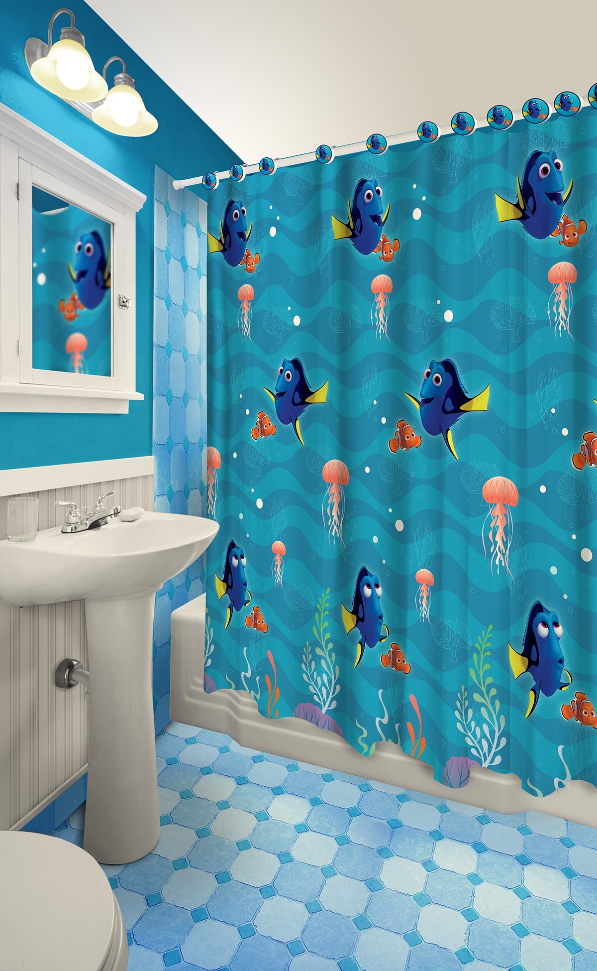 13pc Disney Finding Nemo's Dory Shower Curtain and Hooks Set